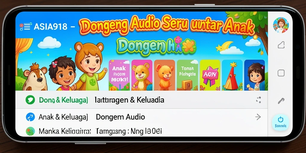 Tampilan antarmuka user-friendly aplikasi Dongeng Audio ASIA918.