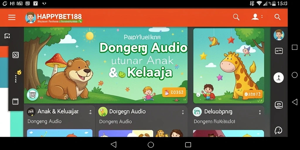 Antarmuka menarik dengan koleksi dongeng audio interaktif.